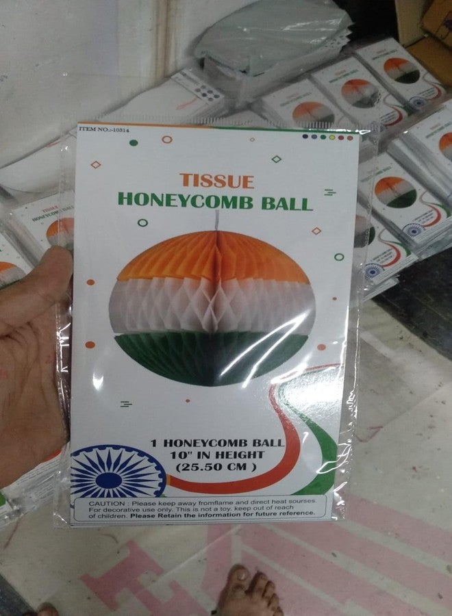 Atpata Funky Republic Day/Independence Day Tri Colour Tiranga Paper Honey Comb Balls (25pcs) - Image 4